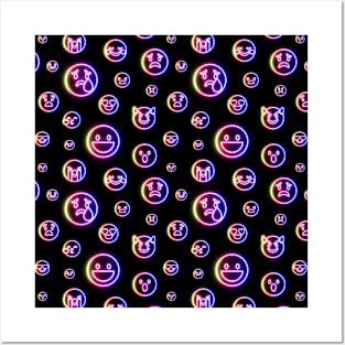 Emoji Pattern Neon Design Posters and Art